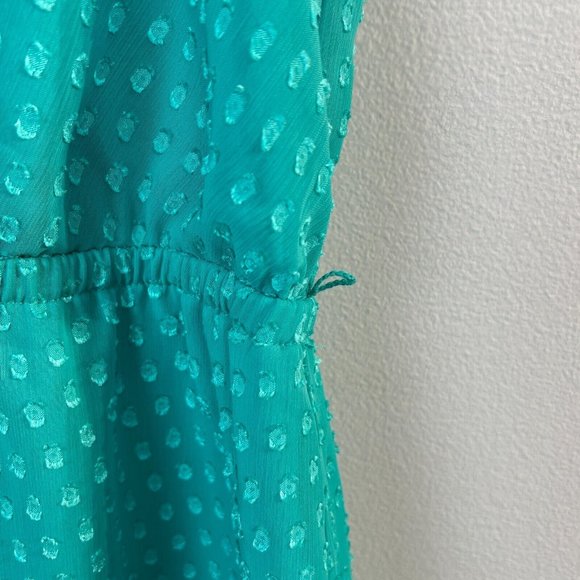 Lane Bryant Dress 18/20 Green V-Neck Sleeveless Polka Dot High Low Knee Length - Picture 4 of 9